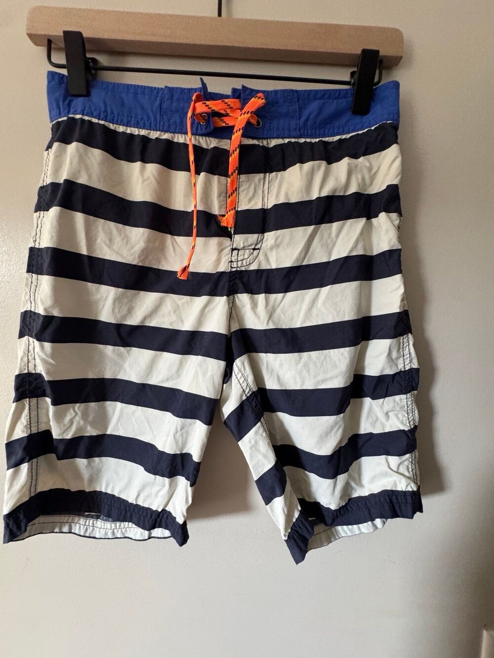 Crewcuts J Crew Boys Swim Navy white Stripe Trunk Shorts Sz 12 EUC